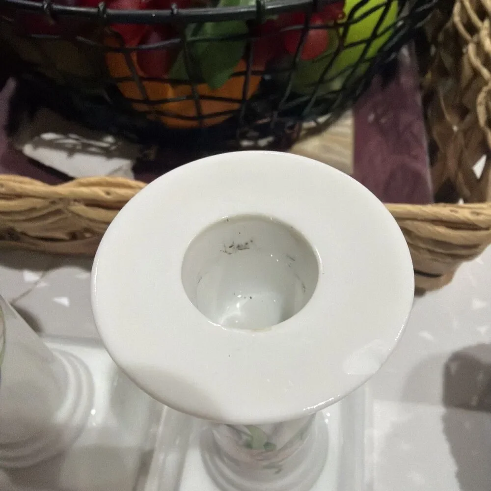 Set of two House of Prill Judaical Porcelain Candle Stick Holders Floral Print‎